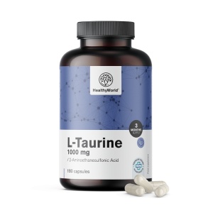 L-Taurine 1000 mg, supliment alimentar destinat susținerii energiei și vitalității, cu taurină, 180 capsule, HealthyWorld - Img 2