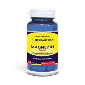 Magneziu Forte, supliment alimentar destinat susținerii sistemului nervos, funcției musculare și reducerii oboselii, 30 capsule, Herbagetica