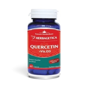 Quercetin + Vitamina D3, supliment alimentar destinat susținerii imunității și protecției organismului, 60 capsule, Herbagetica