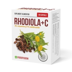 Rhodiola + Vitamina C, cu extract standardizat de Rhodiola rosea, ajută la adaptarea organismului la stres, susține energia și reduce oboseala, 30 capsule, Parapharm