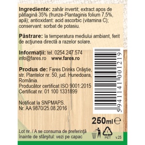 Sirop Pătlagină, R10, 250 ml, Fares - Img 2