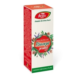 Spray pentru gât Biosept Protect A30, pentru protecție în sezonul virozelor și calmarea gâtului iritat, cu propolis și echinacea, 20 ml, Fares