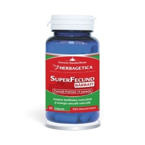 SuperFecund Bărbați, supliment alimentar destinat susținerii fertilității, energiei și vitalității masculine, 60 capsule, Herbagetica