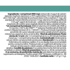 Vitamina D3 5000UI Zinc și Quercetină, 30 comprimate, Dacia plant - Img 3