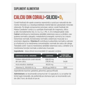 Calciu din Corali + Siliciu + D3, 30 capsule, Parapharm - Img 2