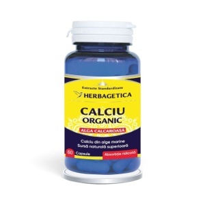 Calciu Organic Algă Calcaroasă, supliment alimentar destinat susținerii sănătății oaselor, dinților și funcției musculare, 60 capsule, Herbagetica