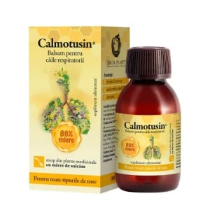 Calmotusin Sirop, supliment alimentar destinat susținerii sănătății și confortului respirator, cu miere de salcâm și extracte de plante, 100 ml, Dacia Plant