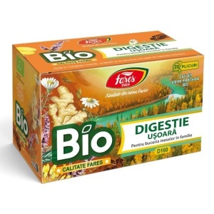 Ceai Bio Digestie Ușoară, ajută la reducerea balonării și gazelor intestinale, susține digestia după mese, 20 plicuri, Fares