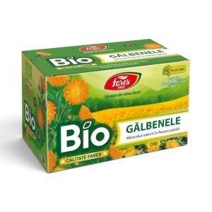Ceai de Gălbenele Bio, susține confortul digestiv, contribuie la sănătatea și regenerarea pielii, 20 plicuri, Fares