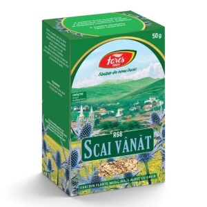 Ceai Scai vânăt R68, susține sănătatea căilor respiratorii și contribuie la fluidificarea secrețiilor bronșice și confortul respirator, 50 g, Fares