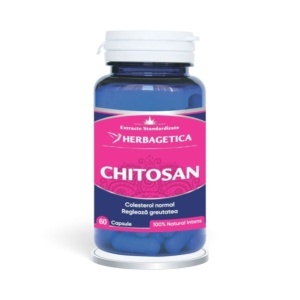 Chitosan, supliment alimentar destinat susținerii controlului greutății, digestiei și metabolismului grăsimilor, 60 capsule, Herbagetica