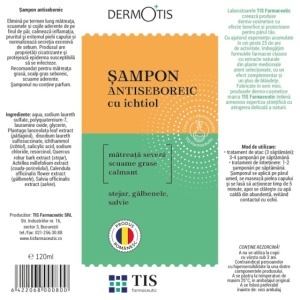 DermoTis Șampon Antiseboreic cu Ihtiol, ajută la îndepărtarea peliculelor și calmarea mâncărimii scalpului, 120 ml, Tis Farmaceutic - Img 2