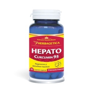 Hepato Curcumin 95, supliment alimentar destinat susținerii sănătății ficatului, proceselor naturale de detoxifiere și protecției celulare, 60 capsule vegetale, Herbagetica