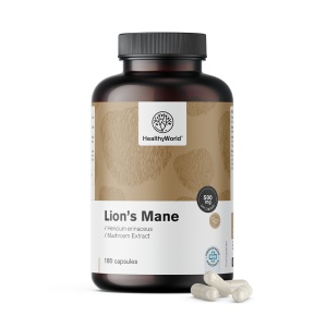 Lion's Mane, supliment alimentar destinat susținerii memoriei, concentrării și sănătății sistemului nervos, cu extract de coama leului, 180 capsule, HealthyWorld - Img 2