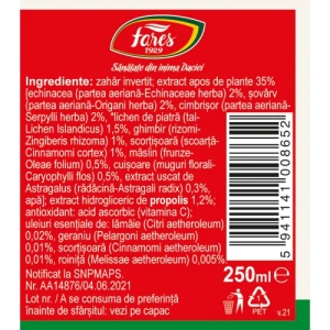 Sirop Biosept A16, pentru răceală, viroze respiratorii și susținerea imunității, cu echinacea și propolis, 250 ml, Fares - Img 3