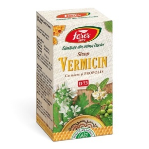 Sirop Vermicin D73, pentru sănătatea intestinală și protecția împotriva paraziților, cu miere, propolis și vitamina C, 100 ml, Fares