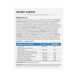 Super Complex B, cu vitamine B1, B2, B3, B5, B6, B9 și B12, susține energia și sistemul nervos, ajută la reducerea oboselii, 30 capsule, Parapharm - Img 2