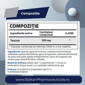 Taurine BP 500 mg, 60 comprimate, Balkan Pharmaceuticals - Img 4