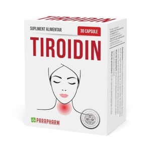 Tiroidin, cu iod, seleniu și L-tirozină, susține funcționarea normală a tiroidei și producția hormonilor tiroidieni, 30 capsule, Parapharm