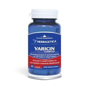 Varicin Complex, supliment alimentar destinat susținerii circulației venoase, sănătății venelor și confortului picioarelor, 60 capsule, Herbagetica