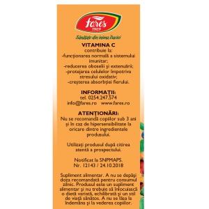 Vitamina C 500 naturală solubilă, 10 plicuri, Fares - Img 5