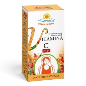Vitamina C naturală F164, comprimate masticabile pentru imunitate și reducerea oboselii, cu acerola, măceșe și coacăze negre, 60 comprimate, Fares
