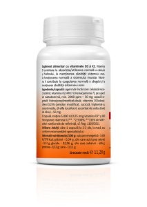 Vitamina D3 5000 UI + K2 Forte, cu K2-MK7 100 mcg, susține sănătatea oaselor și imunitatea, contribuie la funcționarea normală a mușchilor, 30 capsule, Zenyth - Img 2