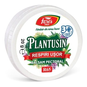 Balsam pectoral Plantusin Respiri Ușor R65, pentru nas înfundat și disconfort respirator, cu eucalipt, mentol și camfor, 20 g, Fares