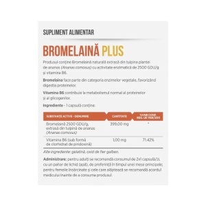 Bromelaină Plus, cu Bromelaină 399 mg și Vitamina B6, susține digestia proteinelor și metabolismul normal al proteinelor, 30 capsule, Parapharm - Img 2
