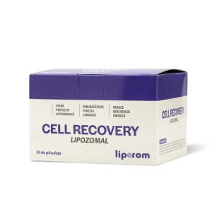 Cell Recovery Lipozomal, supliment alimentar destinat susținerii sănătății celulare, energiei și vitalității organismului, cu fisetină, vitamina C, coenzima Q10, quercetină și extracte vegetale, 30 plicuri, Liporom