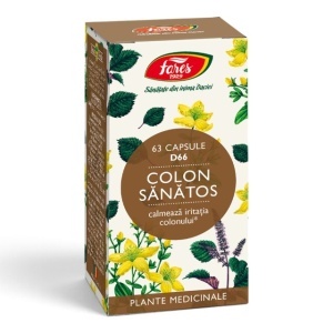 Colon Sănătos D66, capsule care ajută la reglarea tranzitului intestinal și reducerea disconfortului abdominal asociat colonului iritabil, 63 capsule, Fares