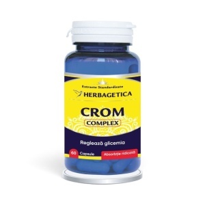 Crom Complex, supliment alimentar destinat susținerii metabolismului, energiei și echilibrului glicemiei, 60 capsule, Herbagetica