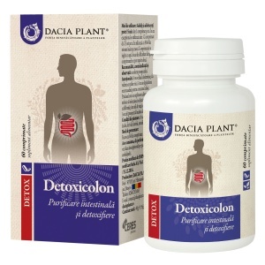 Detoxicolon, supliment alimentar destinat susținerii tranzitului intestinal și confortului digestiv, 60 comprimate, Dacia Plant