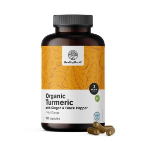 HealthyWorld, Organic Turmeric with Ginger & Black Pepper - turmeric cu ghimbir și piper negru, 180 capsule - Img 2