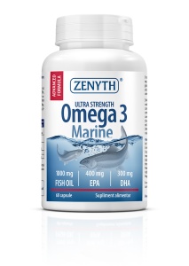 Omega 3 Marin 1000 mg, cu EPA 400 mg și DHA 300 mg, susține funcționarea normală a inimii, creierului și vederea, 60 capsule, Zenyth