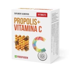 Propolis + Vitamina C 120 mg, susține imunitatea, rezistența organismului și protecția antioxidantă, 30 tablete pentru supt, Parapharm