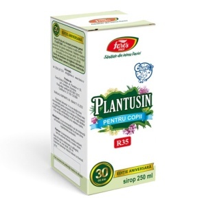 Sirop Plantusin pentru copii R35, pentru tuse seacă, iritativă și productivă, cu fructoză și extracte din plante, 250 ml, Fares
