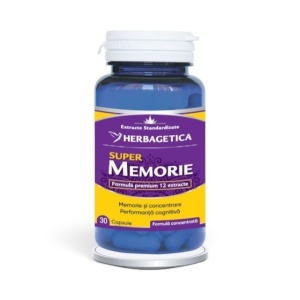 Super Memorie, supliment alimentar destinat susținerii memoriei, concentrării și energiei mentale, 30 capsule, Herbagetica