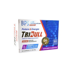TriBull, supliment alimentar destinat susținerii vitalității și performanței masculine, cu extract de Tribulus terrestris, 250 mg, 60 capsule, Balkan Pharmaceuticals - Img 2