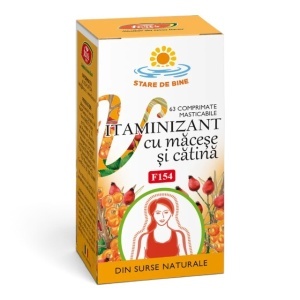 Vitaminizant cu Măceșe și Cătină F154, comprimate masticabile care ajută la susținerea imunității și menținerea vitalității, 63 comprimate, Fares