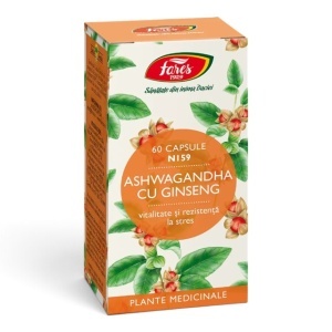 Ashwagandha cu Ginseng N159, capsule care ajută la reducerea oboselii și susțin energia și rezistența la stres, 60 capsule, Fares