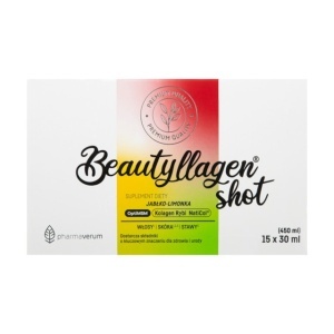 Beautyllagen® Shot, cu Colagen Hidrolizat 5.000 mg, Acid Hialuronic și OptiMSM®, susține fermitatea pielii, părul și unghiile, 15 x 30 ml, Pharmaverum