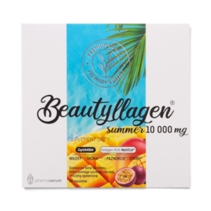 Beautyllagen® Summer, Colagen Marin 10.000 mg cu Acid Hialuronic și Biotină, susține fermitatea pielii, părul și unghiile, mango și fructul pasiunii, 30 plicuri, Pharmaverum - Img 2