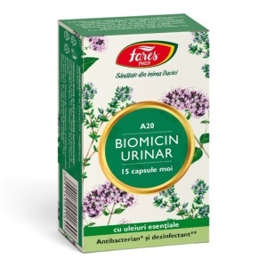 Biomicin Urinar A20, capsule moi cu acțiune antibacteriană și dezinfectantă naturală, care ajută la protejarea tractului urinar, 15 capsule, Fares