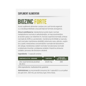 Biozinc Forte, Zinc 25 mg sub formă de picolinat, susține imunitatea, sănătatea pielii, părului și unghiilor, 30 capsule, Parapharm - Img 2