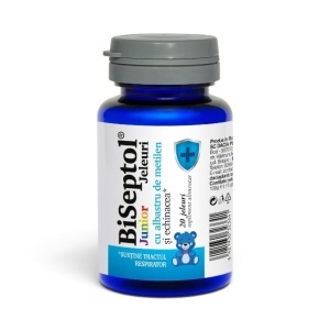 Biseptol Junior, supliment alimentar destinat susținerii sănătății căilor respiratorii și confortului gâtului la copii, jeleuri cu albastru de metilen și echinacea, 20 bucăți, Dacia Plant