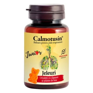 Calmotusin Junior, supliment alimentar destinat susținerii sănătății și confortului căilor respiratorii la copii, jeleuri cu aromă de căpșuni, 20 bucăți, Dacia Plant