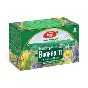 Ceai Bronhofit R57, ajută la fluidificarea secrețiilor bronșice, susține respirația ușoară și sănătatea căilor respiratorii, 20 plicuri, Fares