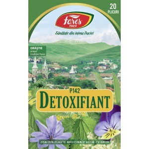 Ceai Detoxifiant P142, susține eliminarea toxinelor și a excesului de apă, contribuie la funcționarea ficatului și rinichilor, 20 plicuri, Fares - Img 2