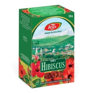 Ceai Hibiscus U103, susține drenajul natural al organismului și contribuie la sănătatea circulației și confortul picioarelor, 50 g, Fares
